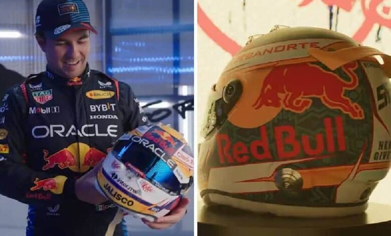 "Checo" revela el casco que usará con Red Bull en la temporada 2024
