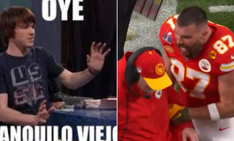 Travis Kelce empuja a su entrenador pleno Super Bowl LVII