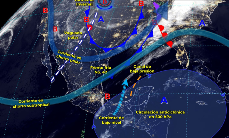 Frente frío No. 42 se desplazará sobre el Golfo de México