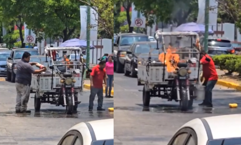Video: Ingenio mexicano, hombre controla el incendio de una moto con refresco