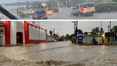 Calles inundadas en Baja California Sur ante la llegada de la Tormenta Tropical Ileana