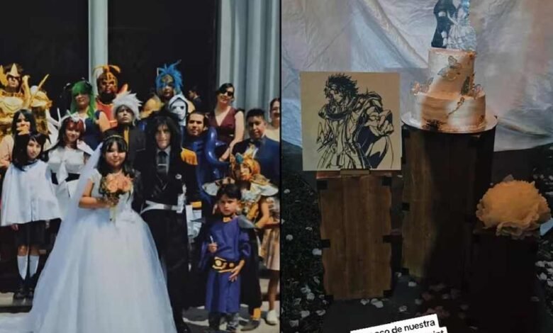 Pareja realiza boda con temática de Los Caballeros del Zodiaco