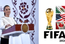 Imagen editada de Claudia Sheinbaum y copa del mundo 2026